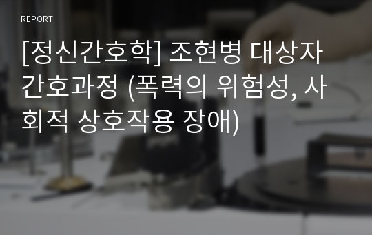 [정신간호학] 조현병 대상자 간호과정 (폭력의 위험성, 사회적 상호작용 장애)