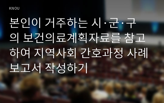 본인이 거주하는 시·군·구의 보건의료계획자료를 참고하여 지역사회 간호과정 사례보고서 작성하기