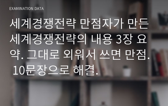 세계경쟁전략 만점자가 만든 세계경쟁전략의 내용 3장 요약. 그대로 외워서 쓰면 만점. 10문장으로 해결.