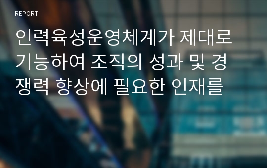 인력육성운영체계가 제대로 기능하여 조직의 성과 및 경쟁력 향상에 필요한 인재를