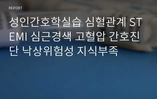 성인간호학실습 심혈관계 STEMI 심근경색 고혈압 간호진단 낙상위험성 지식부족