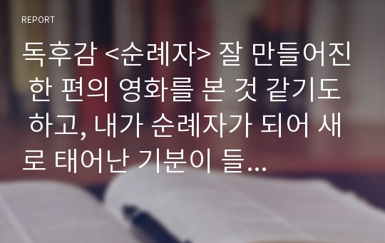 독후감 &lt;순례자&gt; 잘 만들어진 한 편의 영화를 본 것 같기도 하고, 내가 순례자가 되어 새로 태어난 기분이 들기도 한 책