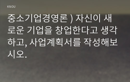 중소기업경영론 ) 자신이 새로운 기업을 창업한다고 생각하고, 사업계획서를 작성해보시오.