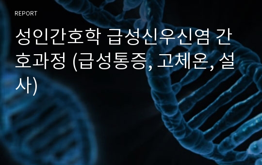 성인간호학 급성신우신염 간호과정 (급성통증, 고체온, 설사)