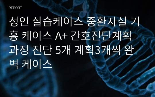 성인 실습케이스 중환자실 기흉 케이스 A+ 간호진단계획과정 진단 5개 계획3개씩 완벽 케이스