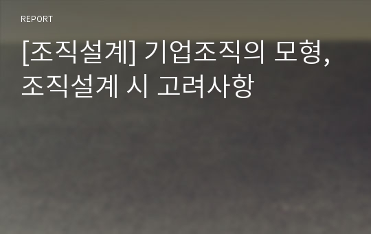 [조직설계] 기업조직의 모형, 조직설계 시 고려사항