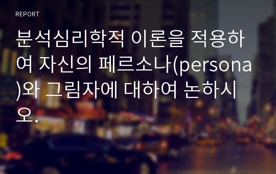 분석심리학적 이론을 적용하여 자신의 페르소나(persona)와 그림자에 대하여 논하시오.