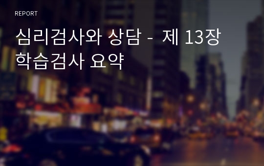 심리검사와 상담 -  제 13장 학습검사 요약