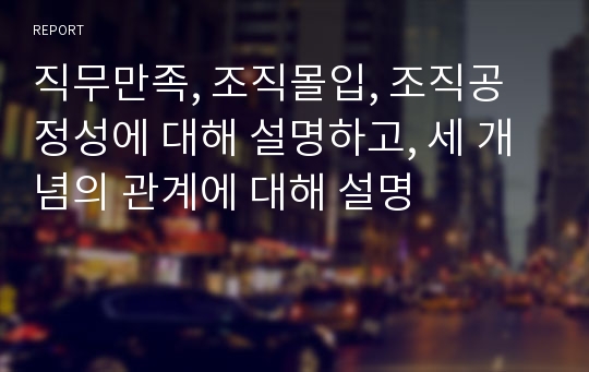 직무만족, 조직몰입, 조직공정성에 대해 설명하고, 세 개념의 관계에 대해 설명