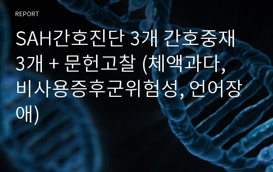 SAH간호진단 3개 간호중재 3개 + 문헌고찰 (체액과다, 비사용증후군위험성, 언어장애)