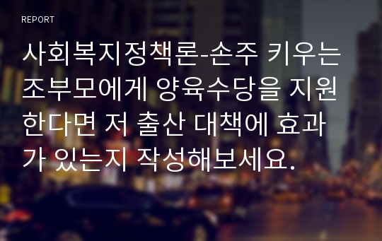 사회복지정책론-손주 키우는 조부모에게 양육수당을 지원한다면 저 출산 대책에 효과가 있는지 작성해보세요.