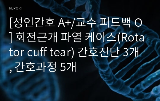 [성인간호 A+/교수 피드백 O] 회전근개 파열 케이스(Rotator cuff tear) 간호진단 3개, 간호과정 5개