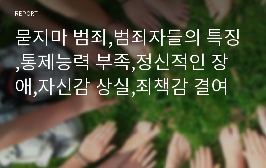 묻지마 범죄,범죄자들의 특징,통제능력 부족,정신적인 장애,자신감 상실,죄책감 결여