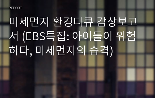 미세먼지 환경다큐 감상보고서 (EBS특집: 아이들이 위험하다, 미세먼지의 습격)