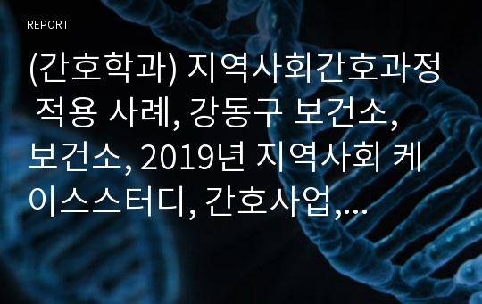 (간호학과) 지역사회간호과정 적용 사례, 강동구 보건소, 보건소, 2019년 지역사회 케이스스터디, 간호사업, 사업계획서, 지역사회, 실습 과제