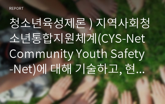 청소년육성제론 ) 지역사회청소년통합지원체계(CYS-Net  Community Youth Safety-Net)에 대해 기술하고, 현 시스템의 단점과 그에 대한 개선방안(개인의견)에 대해 논하시오.