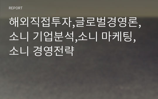 해외직접투자,글로벌경영론,소니 기업분석,소니 마케팅,소니 경영전략