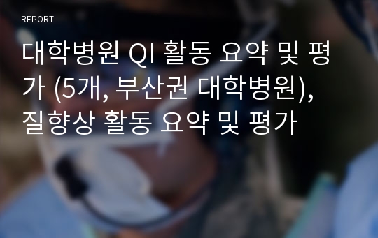 대학병원 QI 활동 요약 및 평가 (5개, 부산권 대학병원), 질향상 활동 요약 및 평가