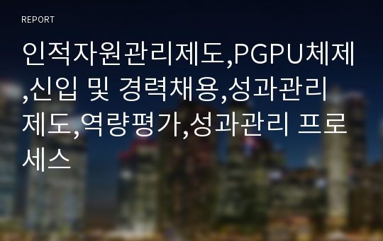 인적자원관리제도,PGPU체제,신입 및 경력채용,성과관리제도,역량평가,성과관리 프로세스