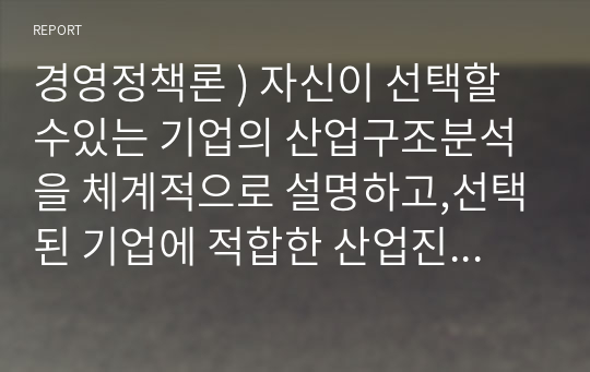 경영정책론 ) 자신이 선택할수있는 기업의 산업구조분석을 체계적으로 설명하고,선택된 기업에 적합한 산업진화단계는 어떻게 도출될 수 있는지 구분하여 설명하시오.