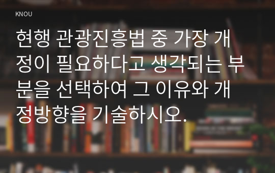 현행 관광진흥법 중 가장 개정이 필요하다고 생각되는 부분을 선택하여 그 이유와 개정방향을 기술하시오.