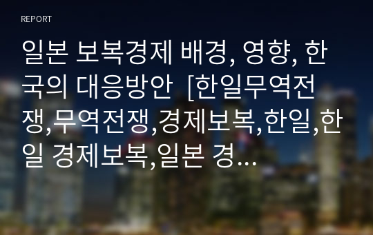 일본 보복경제 배경, 영향, 한국의 대응방안  [한일무역전쟁,무역전쟁,경제보복,한일,한일 경제보복,일본 경제보복,일본 무역조치]