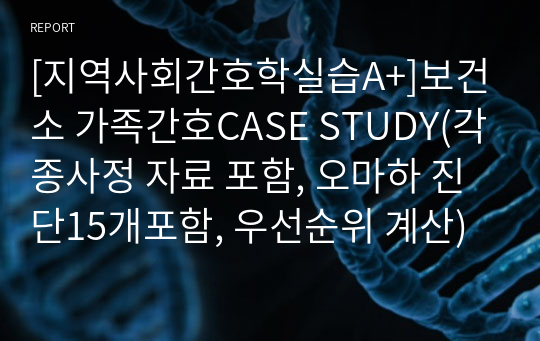 [지역사회간호학실습A+]보건소 가족간호CASE STUDY(각종사정 자료 포함, 오마하 진단15개포함, 우선순위 계산)