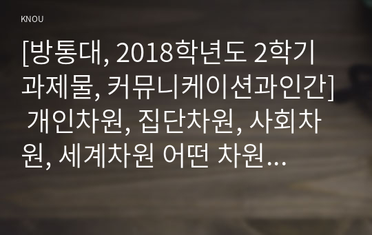 [방통대, 2018학년도 2학기 과제물, 커뮤니케이션과인간] 개인차원, 집단차원, 사회차원, 세계차원 어떤 차원의 것이든 구체적 갈등 사례 를 선택한 후 1) 갈등사례의 구체적 내용, 원인과 문제점이 무엇인가? 2) 커뮤니케이션의 관점에서 갈등 완화방안은 무엇인가?