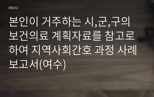 본인이 거주하는 시,군,구의 보건의료 계획자료를 참고로 하여 지역사회간호 과정 사례보고서(여수)