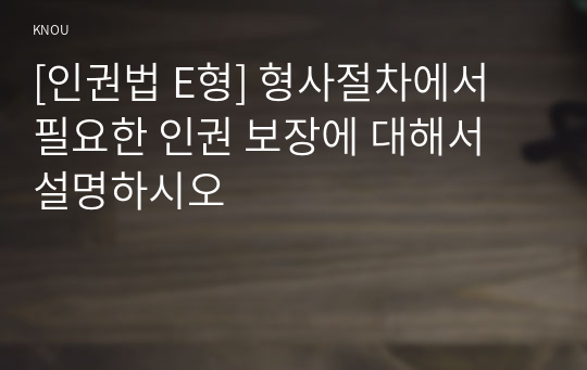 [인권법 E형] 형사절차에서 필요한 인권 보장에 대해서 설명하시오