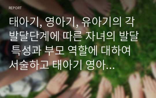 태아기, 영아기, 유아기의 각 발달단계에 따른 자녀의 발달 특성과 부모 역할에 대하여 서술하고 태아기 영아기 유아기의 각 발달단계에 따른 본인의 부모역할에 대한 견해를 서술하시오