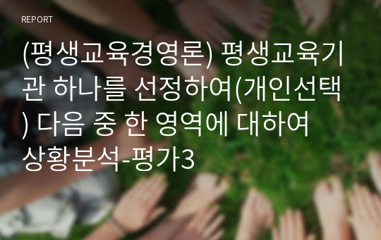 (평생교육경영론) 평생교육기관 하나를 선정하여(개인선택) 다음 중 한 영역에 대하여 상황분석-평가3