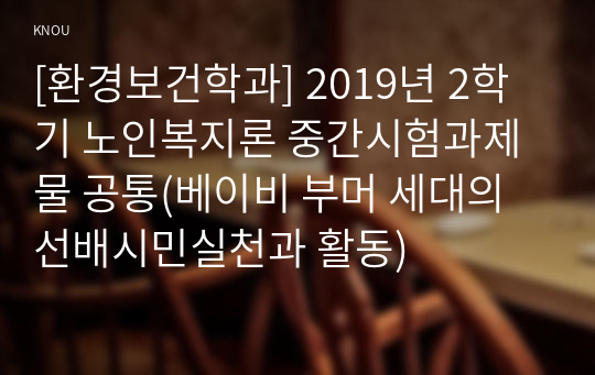 [환경보건학과] 2019년 2학기 노인복지론 중간시험과제물 공통(베이비 부머 세대의 선배시민실천과 활동)