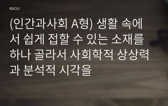 (인간과사회 A형) 생활 속에서 쉽게 접할 수 있는 소재를 하나 골라서 사회학적 상상력과 분석적 시각을