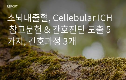 소뇌내출혈, Cellebular ICH 참고문헌 &amp; 간호진단 도출 5가지, 간호과정 3개