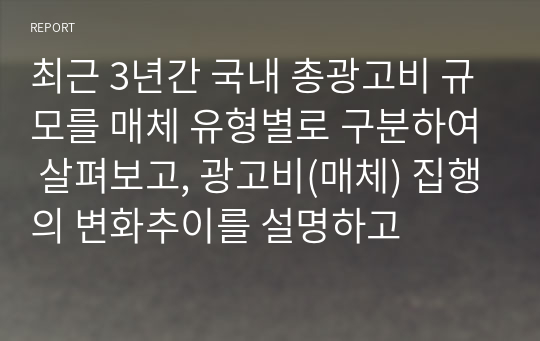 최근 3년간 국내 총광고비 규모를 매체 유형별로 구분하여 살펴보고, 광고비(매체) 집행의 변화추이를 설명하고