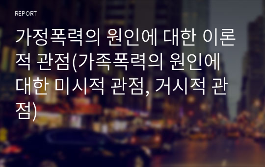 가정폭력의 원인에 대한 이론적 관점(가족폭력의 원인에 대한 미시적 관점, 거시적 관점)