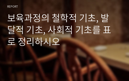 보육과정의 철학적 기초, 발달적 기초, 사회적 기초를 표로 정리하시오