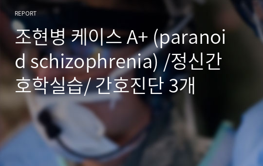 조현병 케이스 A+ (paranoid schizophrenia) /정신간호학실습/ 간호진단 3개