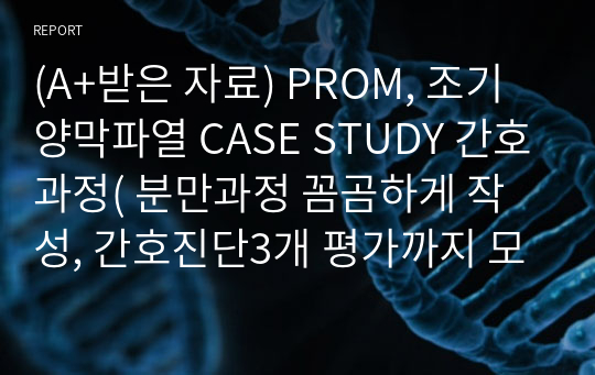 (A+받은 자료) PROM, 조기양막파열 CASE STUDY 간호과정( 분만과정 꼼곰하게 작성, 간호진단3개 평가까지 모두 작성)