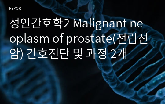 성인간호학2 Malignant neoplasm of prostate(전립선암) 간호진단 및 과정 2개