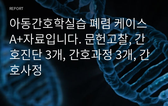 아동간호학실습 폐렴 케이스 A+자료입니다. 문헌고찰, 간호진단 3개, 간호과정 3개, 간호사정