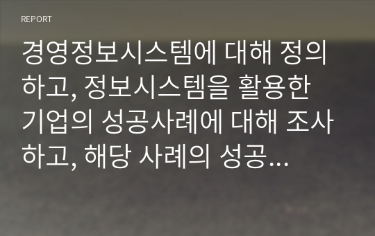 경영정보시스템에 대해 정의하고, 정보시스템을 활용한 기업의 성공사례에 대해 조사하고, 해당 사례의 성공 이유에 대해 본인의 의견을 서술하시오.