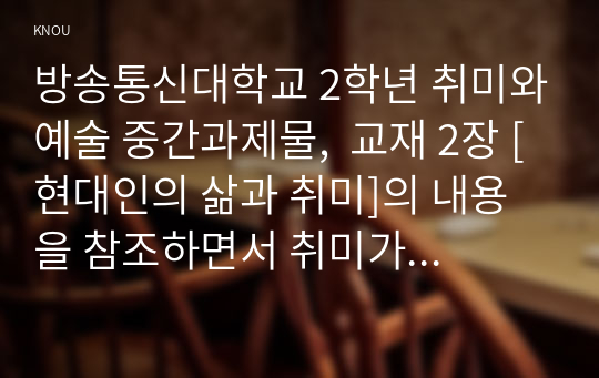 방송통신대학교 2학년 취미와예술 중간과제물,  교재 2장 [현대인의 삶과 취미]의 내용을 참조하면서 취미가 직업으로 연결되어 긍정적인 결과를 낳은 사례와 부정적인 결과를 낳은 사례를 각각 찾아보고, 그와 같이 상반된 결과가 생기게 된 배경을 분석해 보시오.(30점) 