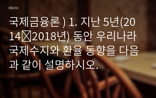 국제금융론 ) 1. 지난 5년(2014∼2018년) 동안 우리나라 국제수지와 환율 동향을 다음과 같이 설명하시오.