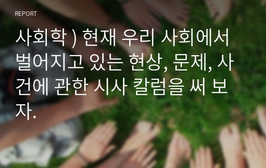 사회학 ) 현재 우리 사회에서 벌어지고 있는 현상, 문제, 사건에 관한 시사 칼럼을 써 보자.