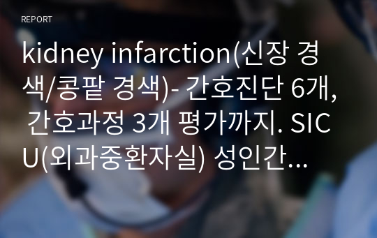 kidney infarction(신장 경색/콩팥 경색)- 간호진단 6개, 간호과정 3개 평가까지. SICU(외과중환자실) 성인간호학실습