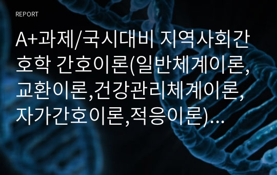 A+과제/국시대비 지역사회간호학 간호이론(일반체계이론,교환이론,건강관리체계이론,자가간호이론,적응이론) 비교 표