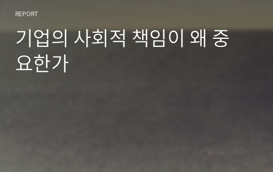 기업의 사회적 책임이 왜 중요한가