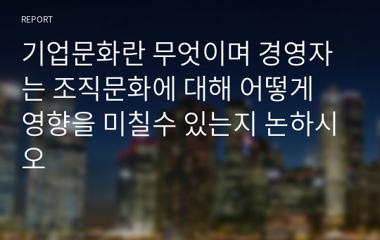 기업문화란 무엇이며 경영자는 조직문화에 대해 어떻게 영향을 미칠수 있는지 논하시오